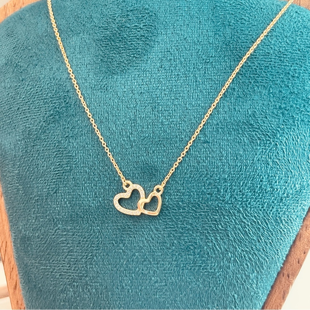 Linked Heart Pendant Necklace, Moissanite, S925 with 18k Yellow Gold Plating - Picture 5 of 6